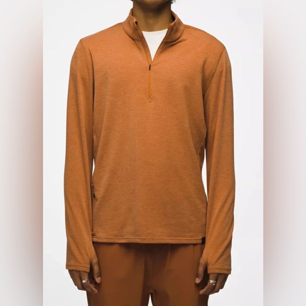 PrAna Altitude Tracker 1/4 Zip Pullover clay orange lyocell Tencel top XL
